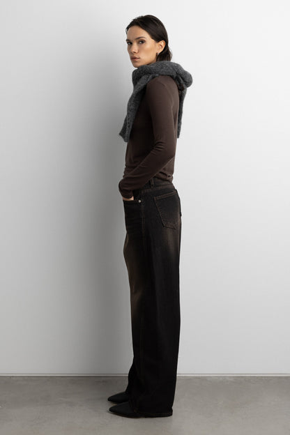 BLACK WASH CORDUROY STRAIGHT LEG JEAN