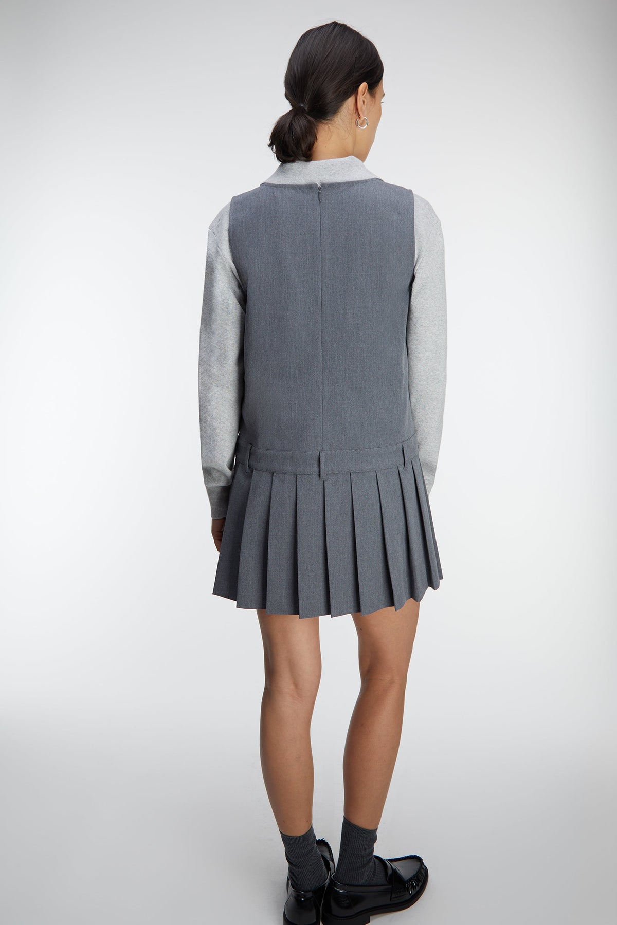 PLEATED SCOOP NECK MINI DRESS