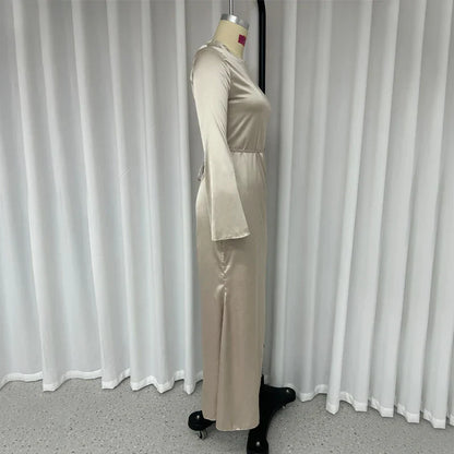 DressBetty - 2024 Autumn Fashion Slim Flare Sleeve Lace Up Maxi Dress