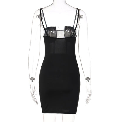 Voguable  Solid Slip Sleeveless Backless Patchwork Pleated Midi Dress Evening Party Slim Elegant Y2K Clothing