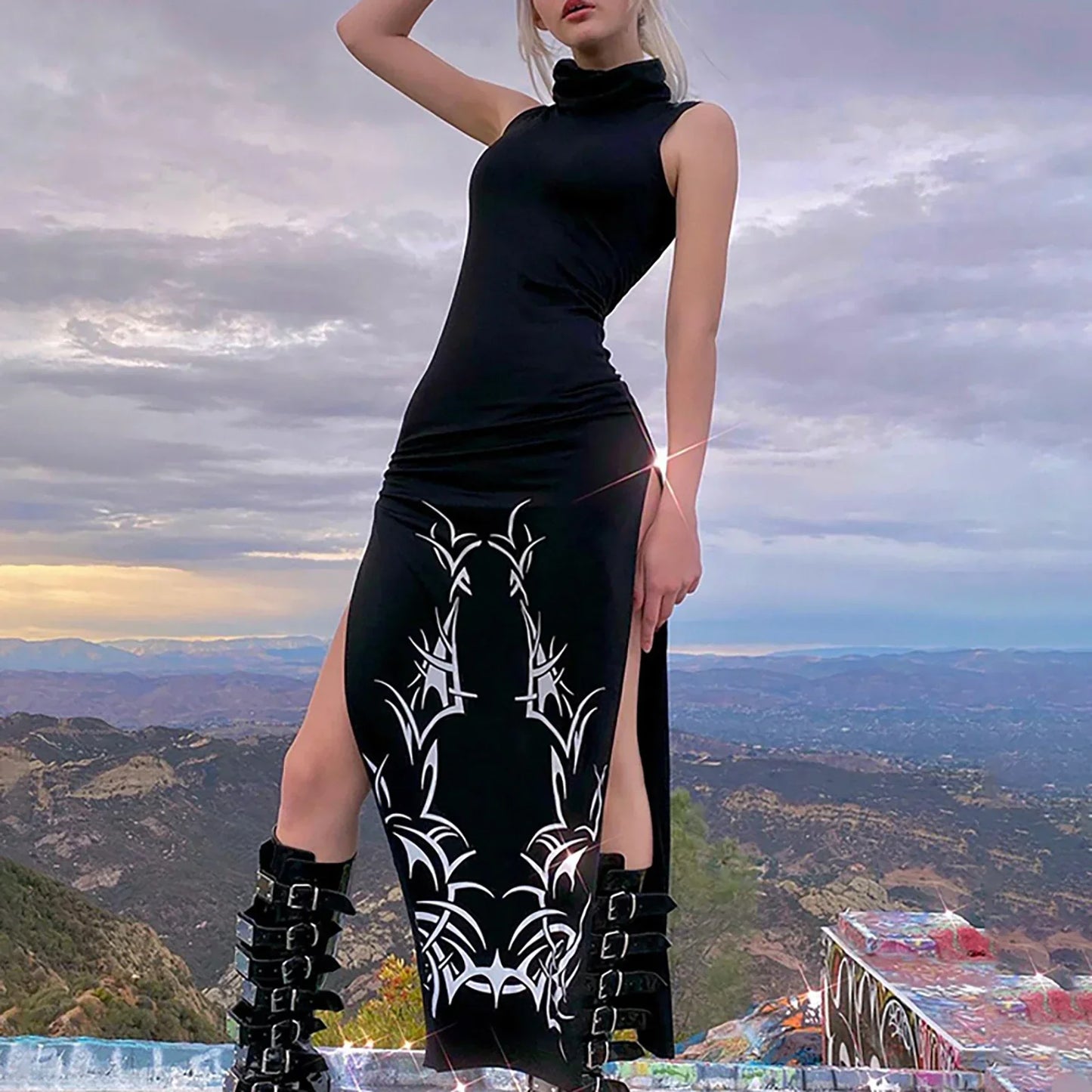 Vintage Long Split Midi Dress