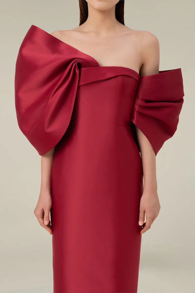 Bow Off-Shoulder Asymmetrical Midi Dress