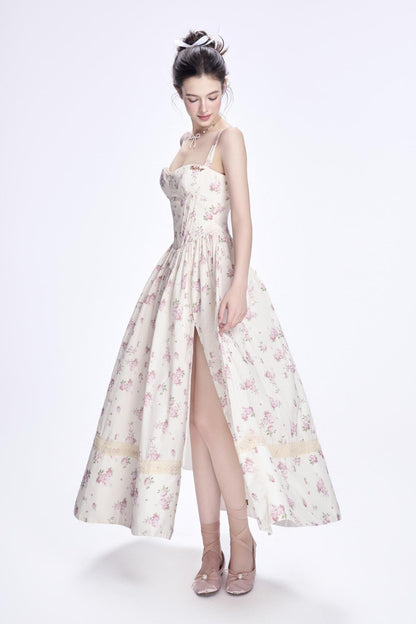 Floral Lace Sweetheart Neck Midi Dress