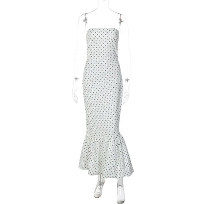 Azaria Polka Dot Strapless Midi Dress