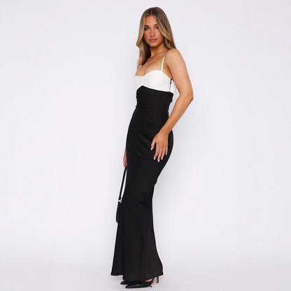 Contrast Color Off-Shoulder Tube Top Midi Dress
