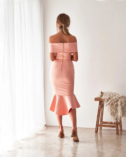 Off  Shoulder Ruffle Bodycon Midi Dress
