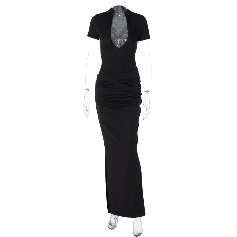 Susanna Deep V Ruched Maxi Dress