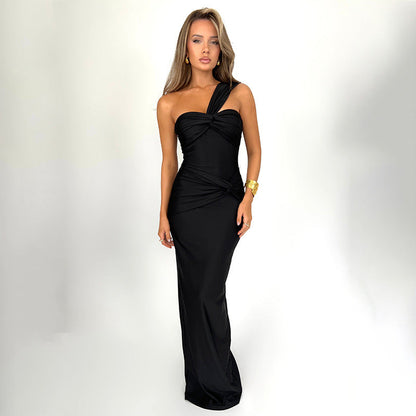 Dress Tube Top Solid Color Patchwork Slim SFit Long Dress