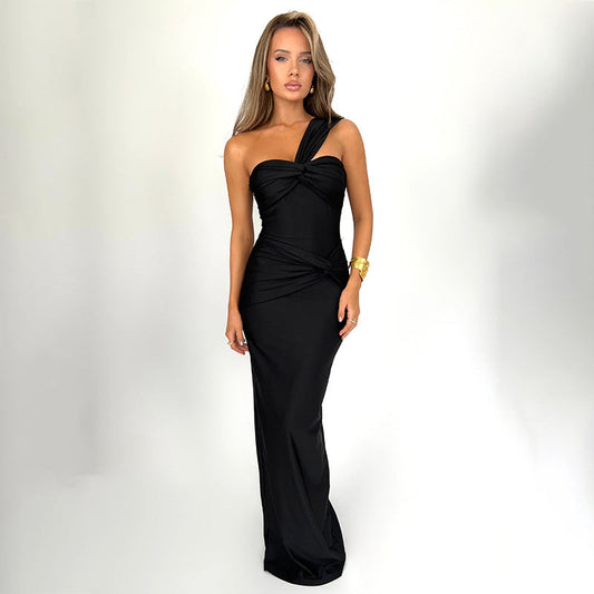 Dress Tube Top Solid Color Patchwork Slim SFit Long Dress