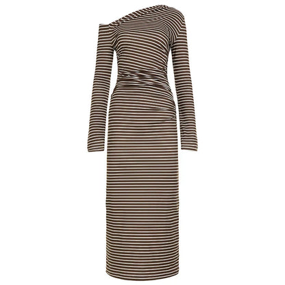 Bracha Striped Ruched One-Shoulder Dress
