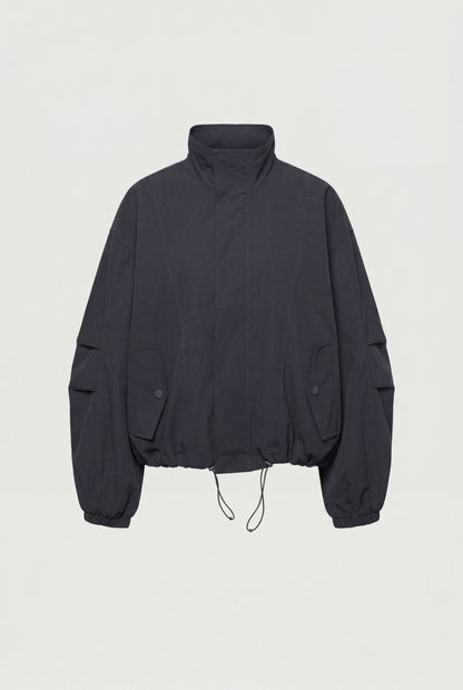 HIGH FUNNEL NECK CROPPED DRAWSTRING JACKET