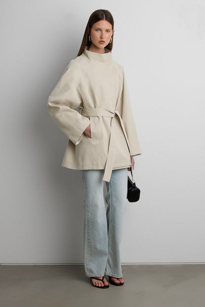 BELTED FUNNEL NECK JACKET