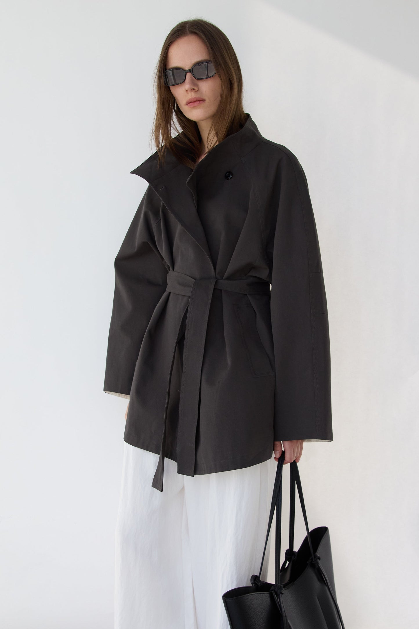 BELTED FUNNEL NECK JACKET
