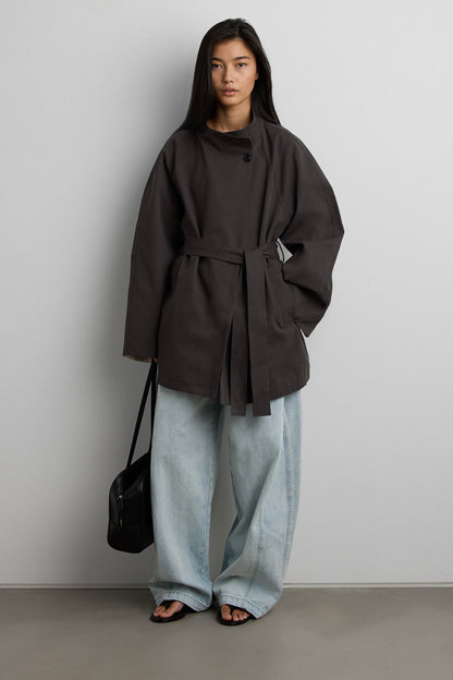 BELTED FUNNEL NECK JACKET