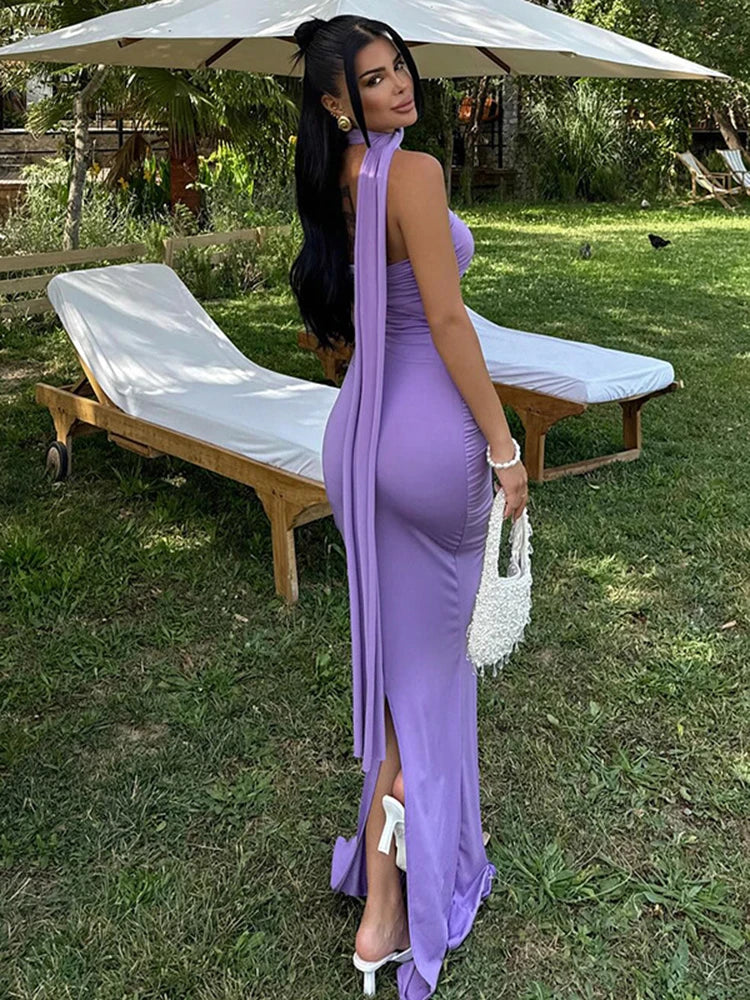 Strapless Off Shoulder Pleated Maxi Dress