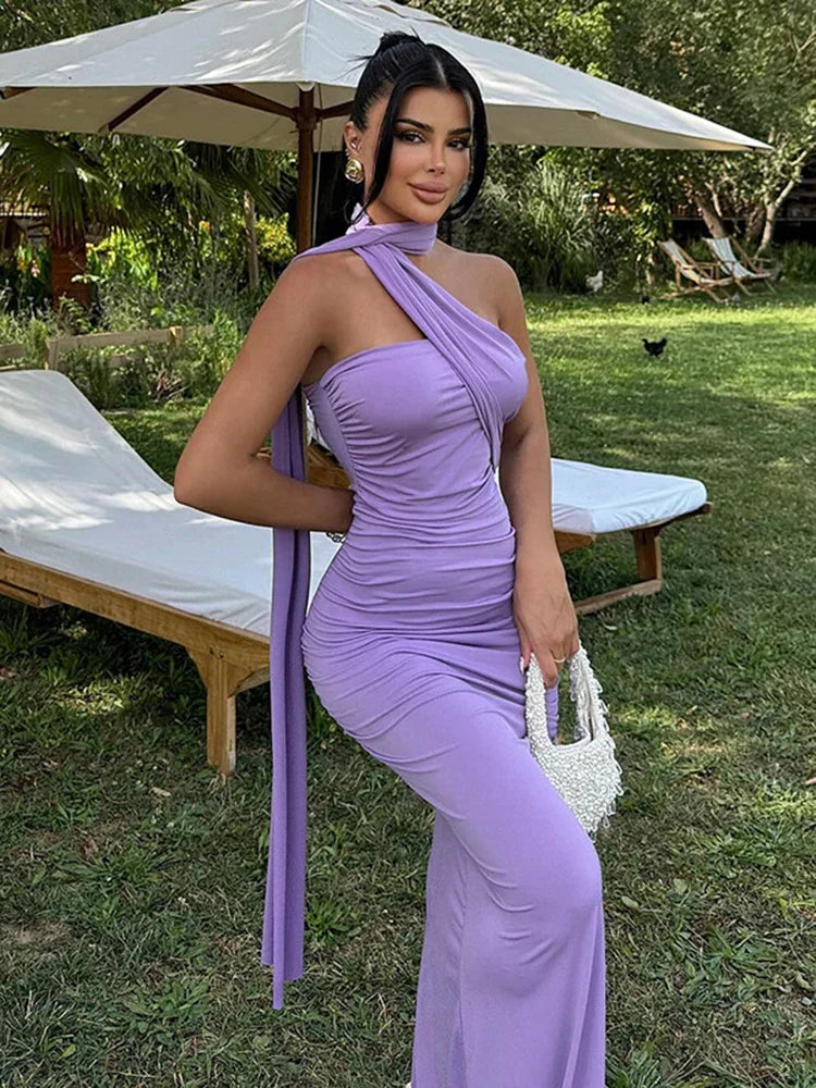 Strapless Off Shoulder Pleated Maxi Dress