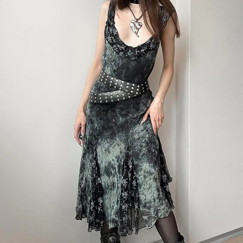 Harajuku Print Sleeveless Midi Dress