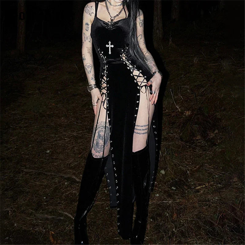 High Split Hem Grunge Midi Dress