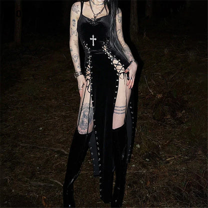 High Split Hem Grunge Midi Dress