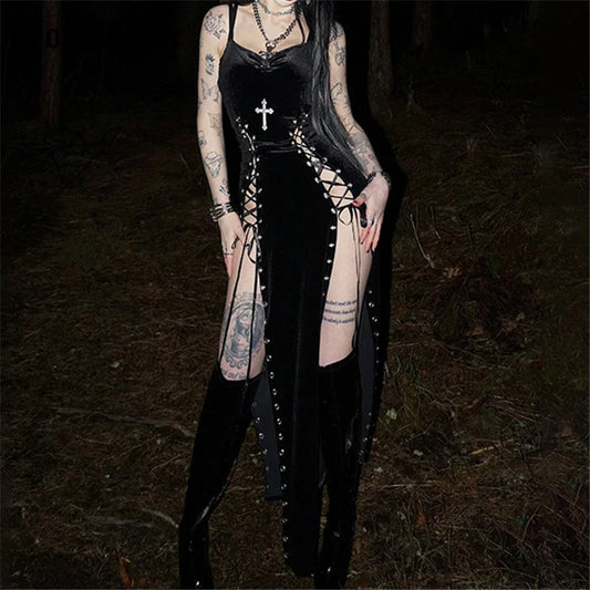 High Split Hem Grunge Midi Dress