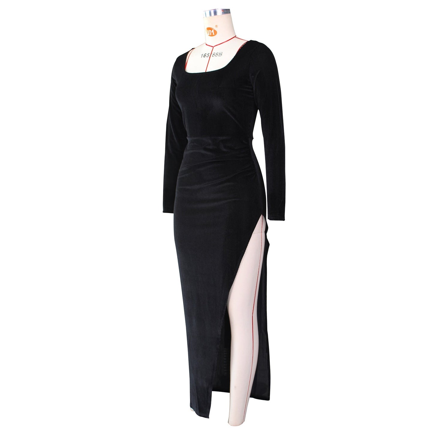 DressBetty - Elegant Velvet High Waist Slit Maxi Dress Sexy Long Sleeve Evening Party Dress
