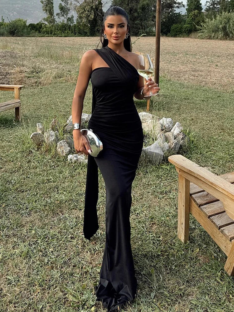 Strapless Off Shoulder Pleated Maxi Dress