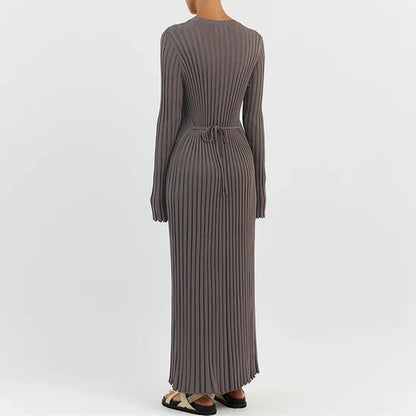 Ribbed Knit Crew Neck Maxi Dress