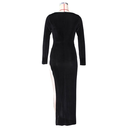 DressBetty - Elegant Velvet High Waist Slit Maxi Dress Sexy Long Sleeve Evening Party Dress