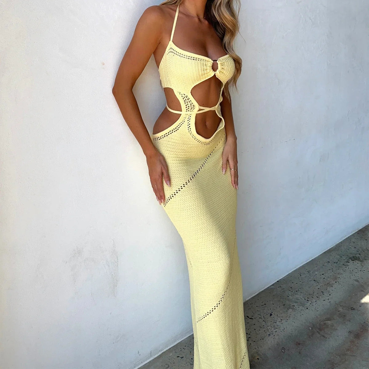 Knit Cutout Halter Maxi Dress