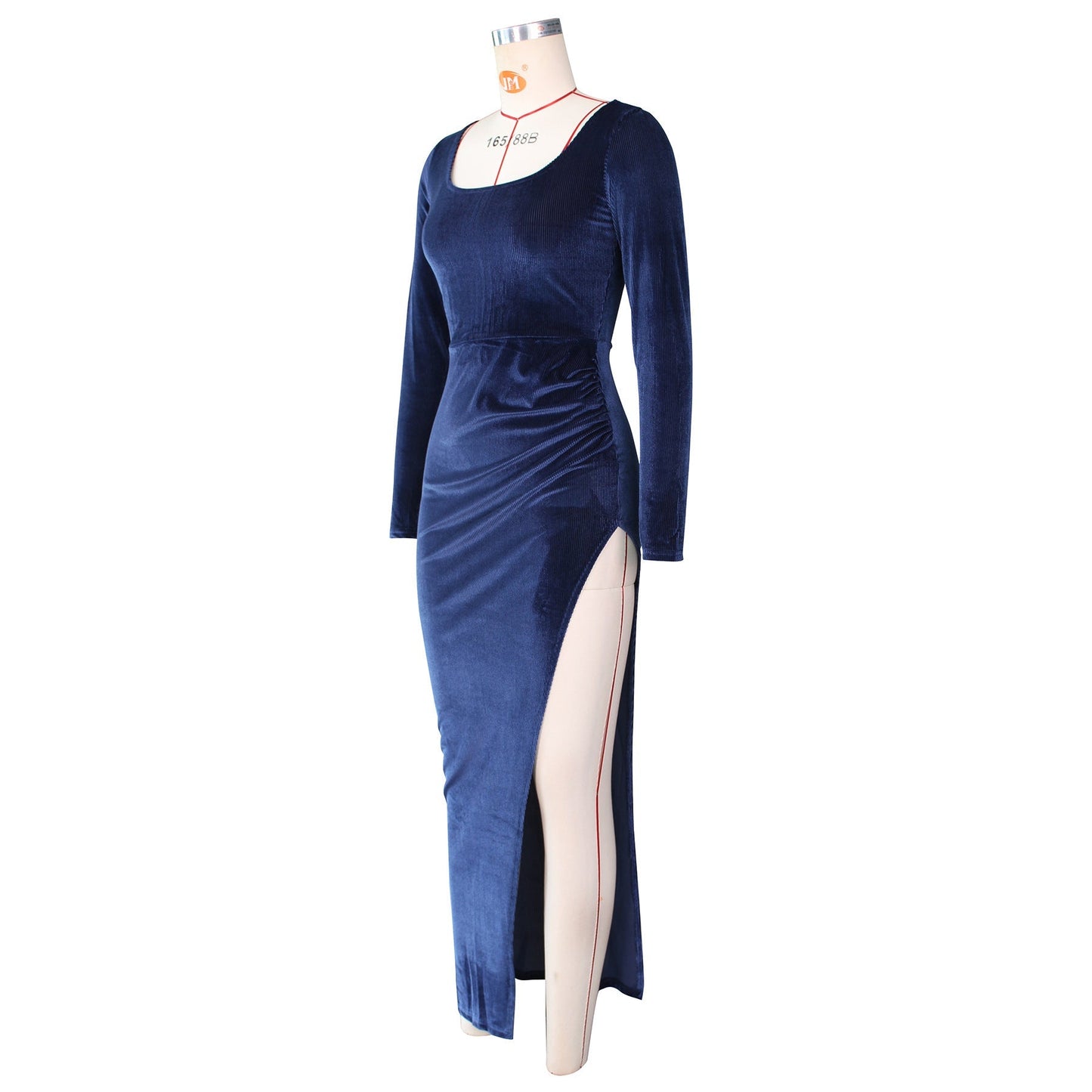DressBetty - Elegant Velvet High Waist Slit Maxi Dress Sexy Long Sleeve Evening Party Dress