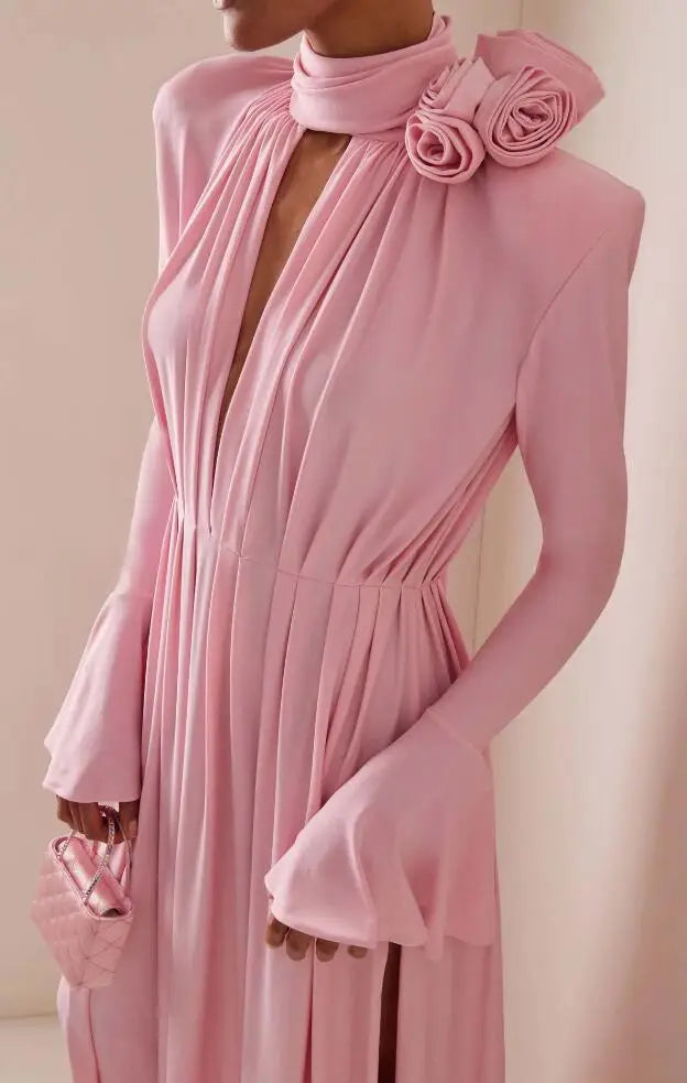 Hollow Flower Long Sleeve Maxi Dress