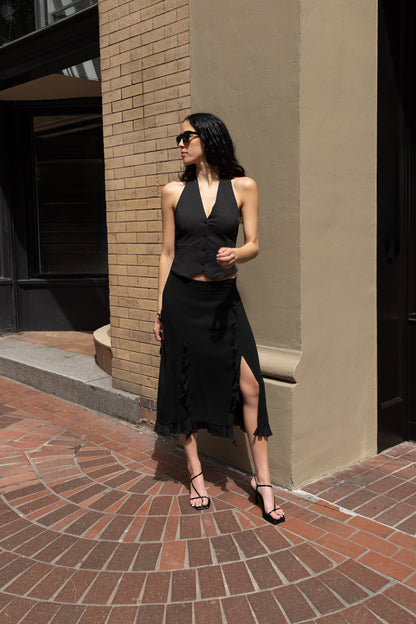CHIFFON RUFFLED MIDI SKIRT