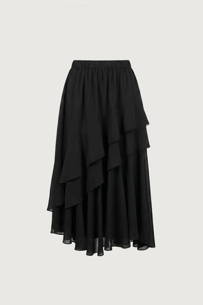 ASYMMETRICAL TIERED MAXI SKIRT