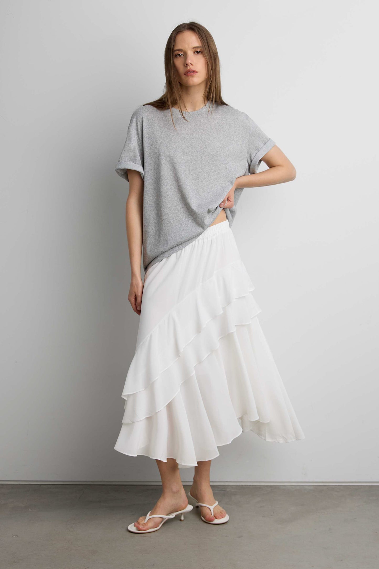 ASYMMETRICAL TIERED MAXI SKIRT