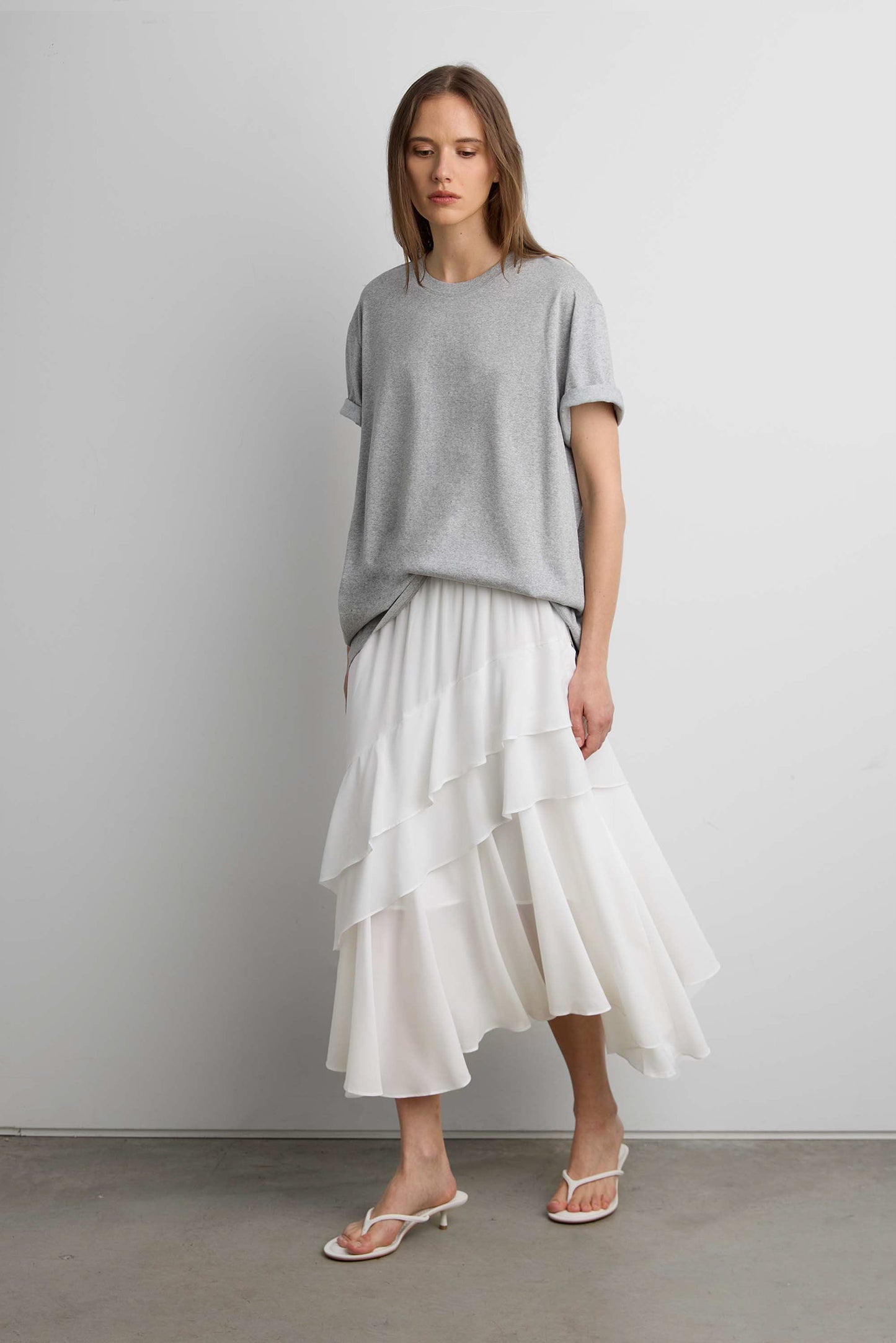 ASYMMETRICAL TIERED MAXI SKIRT