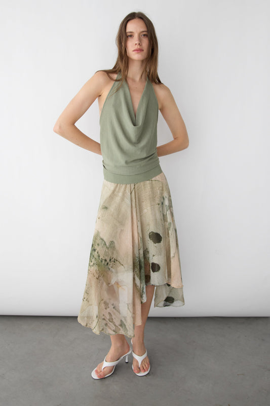 KNIT COWL NECK HALTER TOP