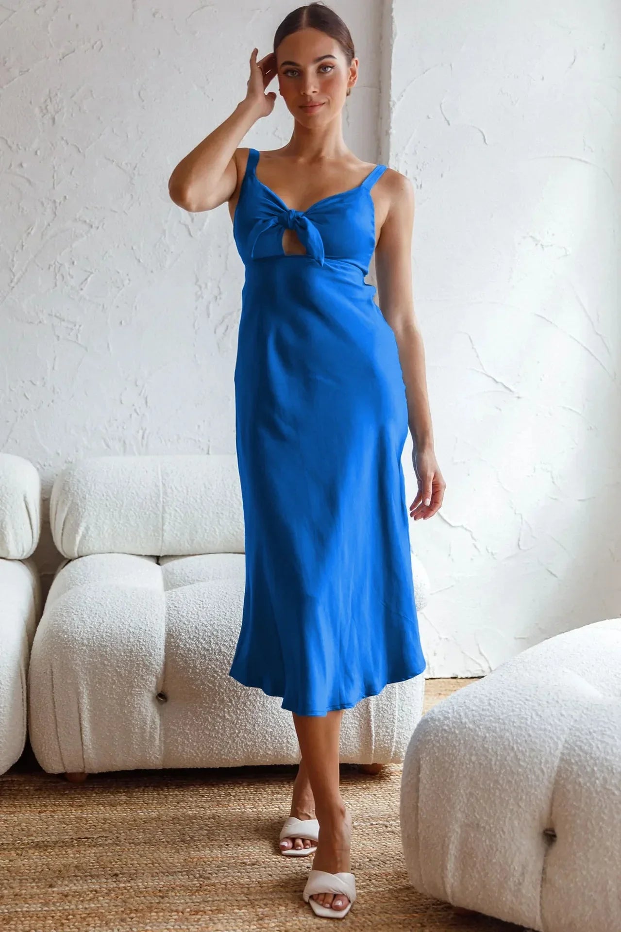 Pink Lace Satin Slim Midi Dress