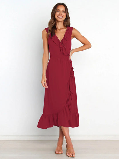 Ruffled Rope Sleeveless Midi Dress
