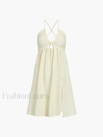 Backless Criss Cross Trendy Split Midi Dress
