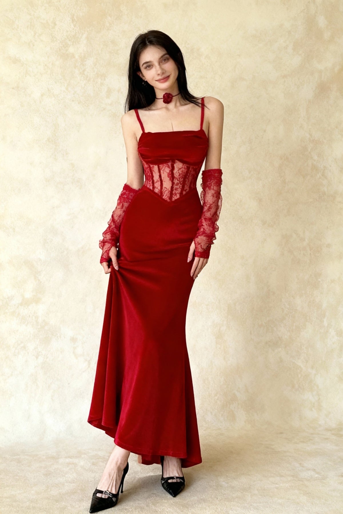 Velvet Lace Maxi Dress