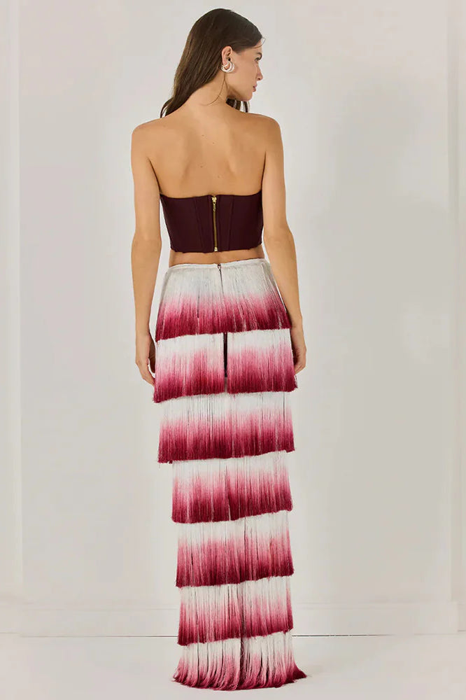 Elegant Fringed Waist Elastic Casual Maxi Dress