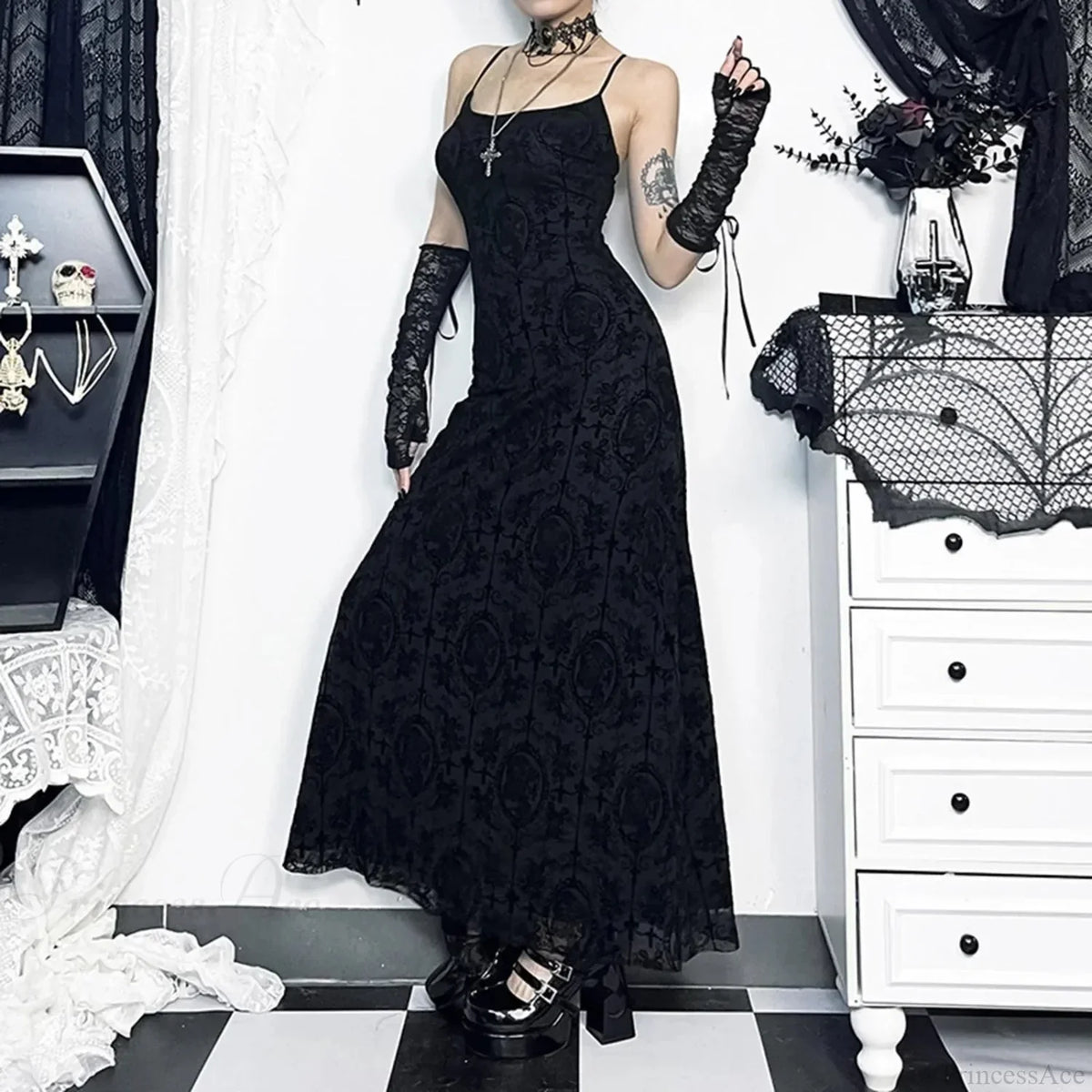 Cross Grouping Net Celebration Maxi Dress