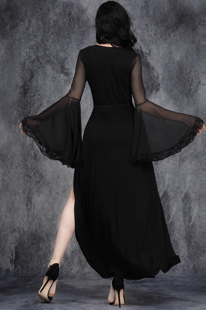 Gothic Flare Sleeve Lace Patchwork Midi Dress