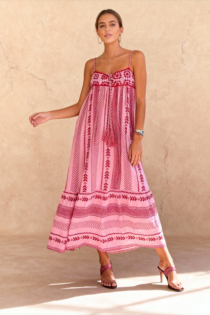 Ethnic Style Crochet Patchwork Knitted Maxi Dress
