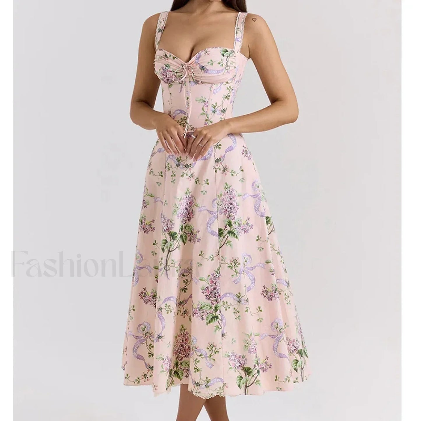 Fishbone Waist Cotton Midi Dress