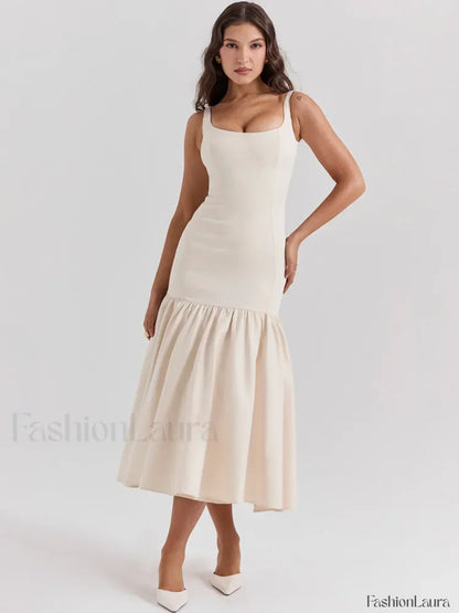 Fishtail Square-Collar Midi Dress