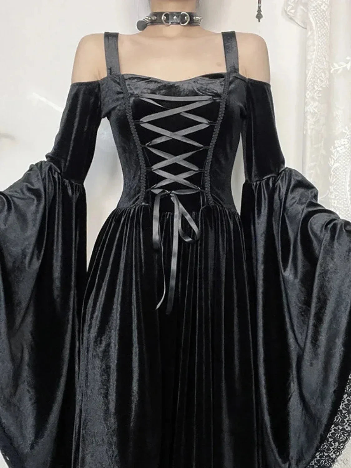 Flare Sleeve Tall Waist Bandage Maxi Dress