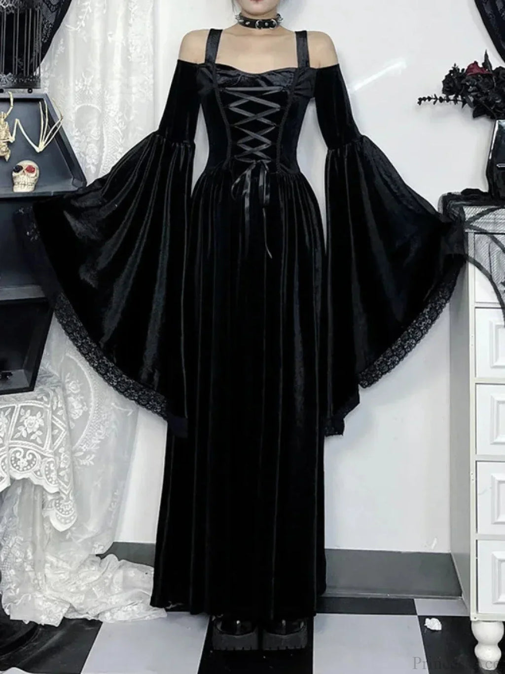 Flare Sleeve Tall Waist Bandage Maxi Dress