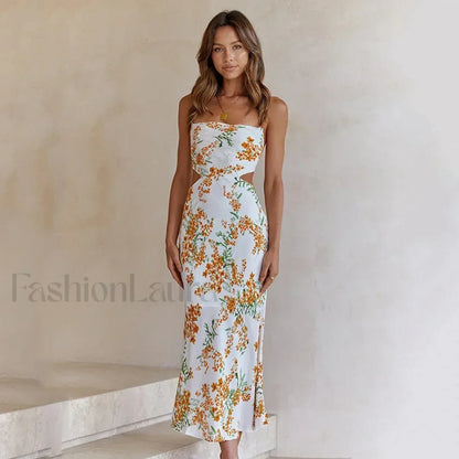 Floral Hollow-Out Midi Dress