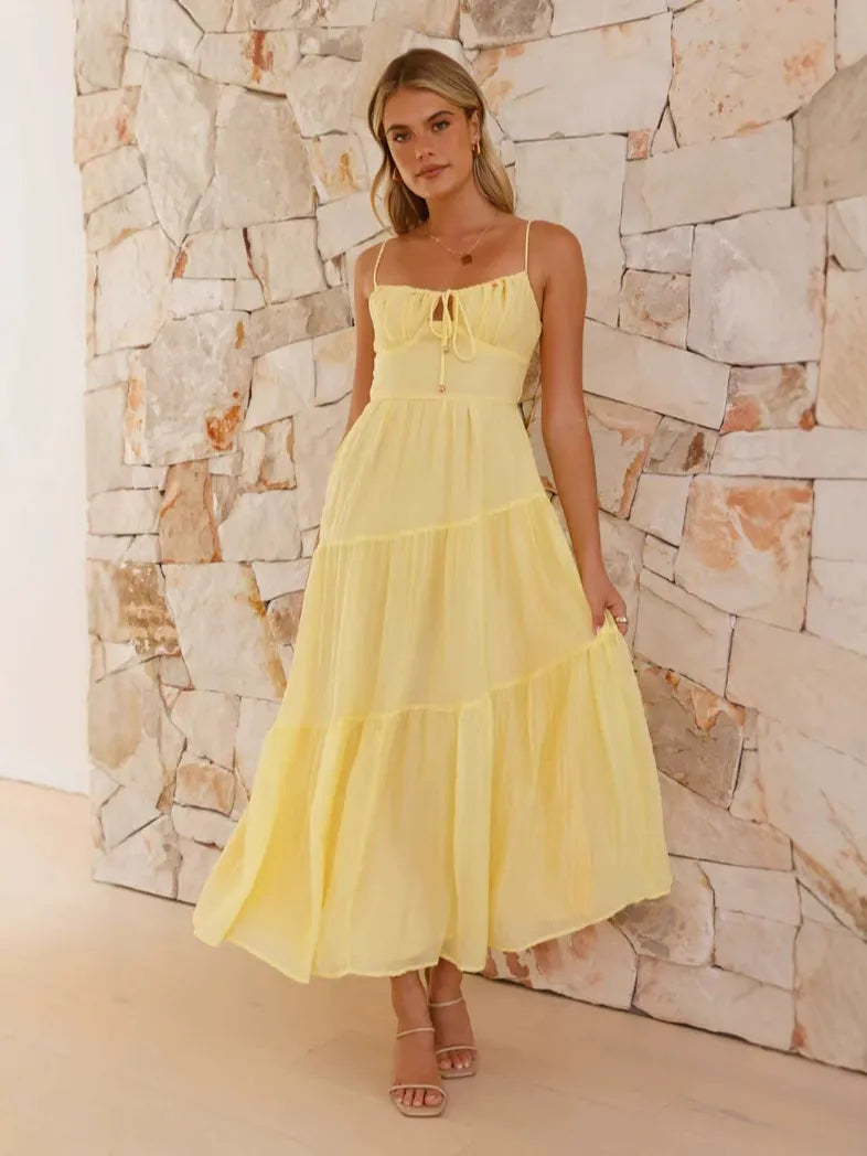 Solid Ruffle Hem Midi Dress